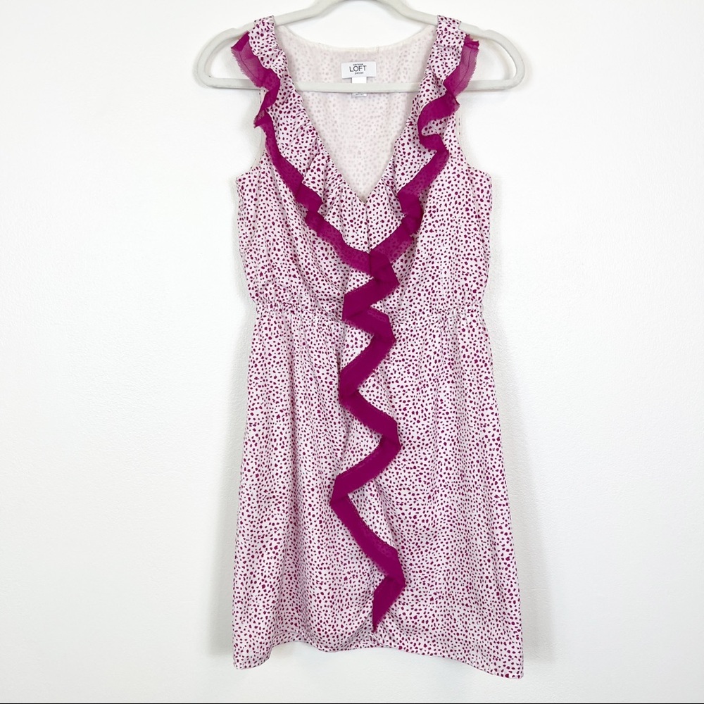Ann Taylor Loft Petites Pink & White Sleeveless Ruffle Dress Size Small